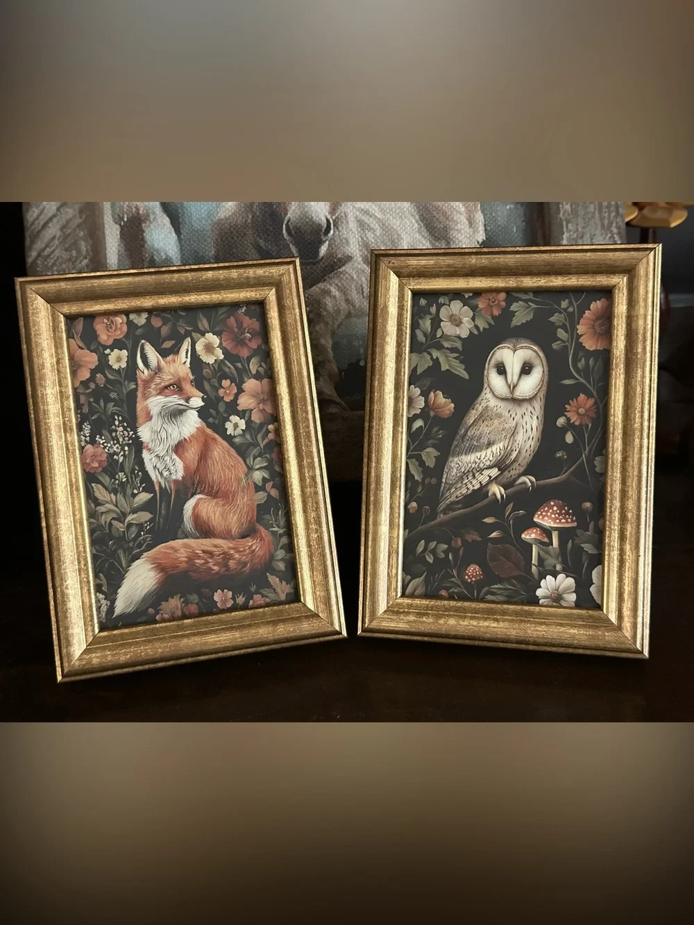 Woodland Animals Fall Leaves Flowers Owl Fox Wood Decor Frame Pictures